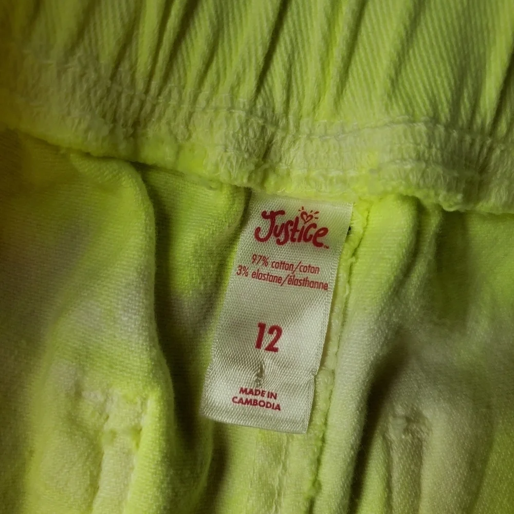 Justice Yellow and White Tie-Dye Elasticized Waistband Denim Shorts Size 12 NWOT